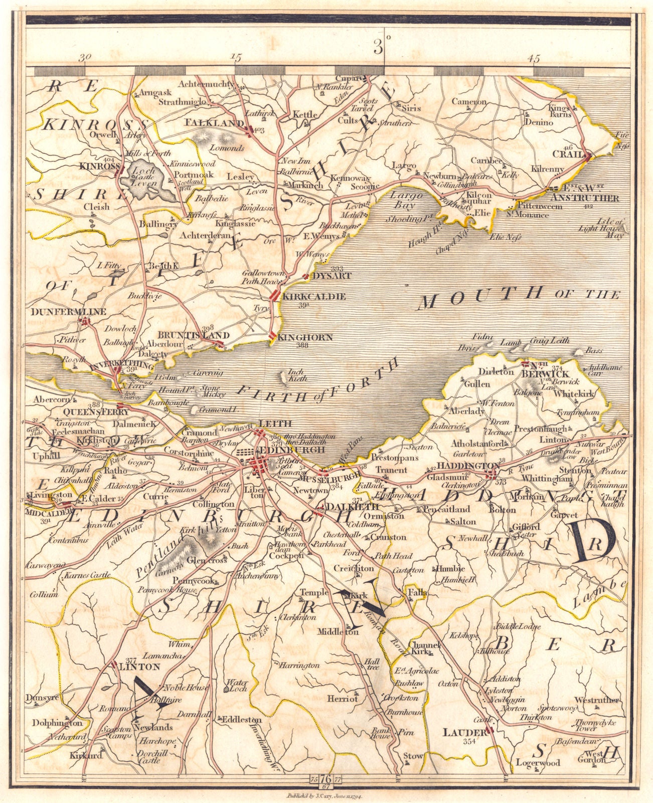 FIRTH OF FORTH. Fife & Lothian. Edinburgh Dunfermline Leith Crail. CARY 1794 map